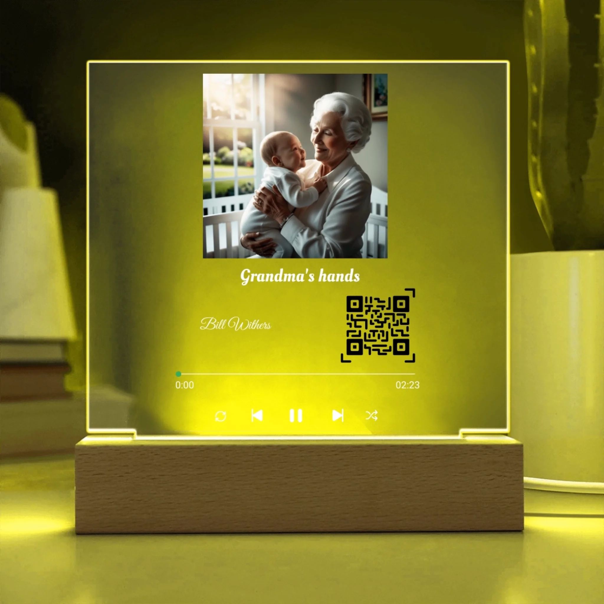 mockup Ganma Song QR acrylic plaque LED Shine ON