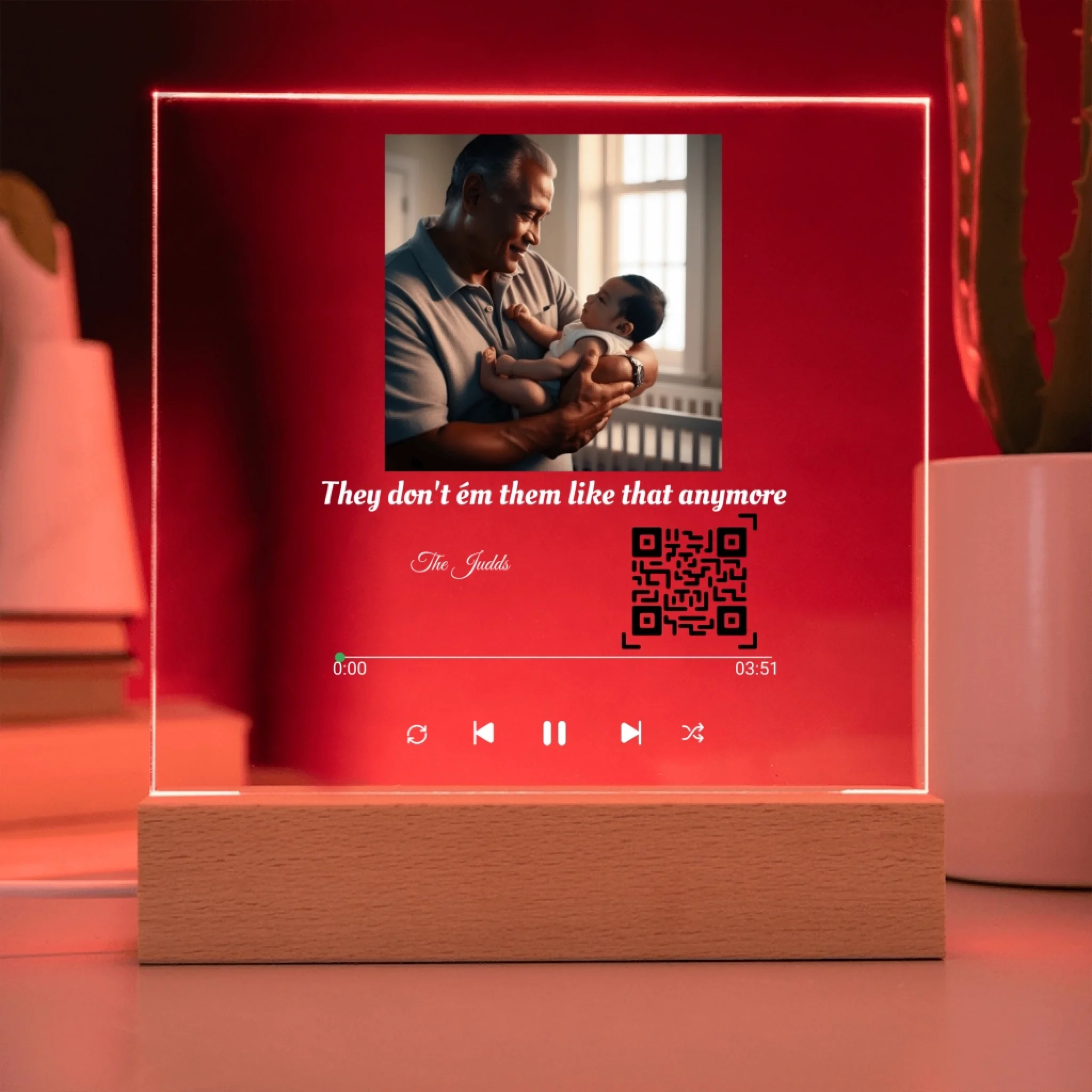 mockup Granma song QR acrylic plaque Shine On LED