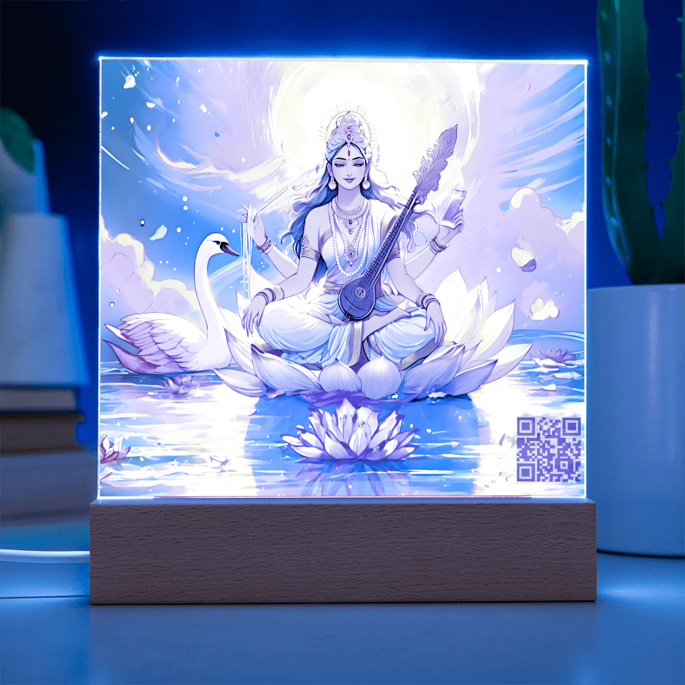 Knowledge and enlightenment - Saraswati - The Hindu goddess of Knowledge and enlightenment - Acrylic plaque - 7 colored LED light