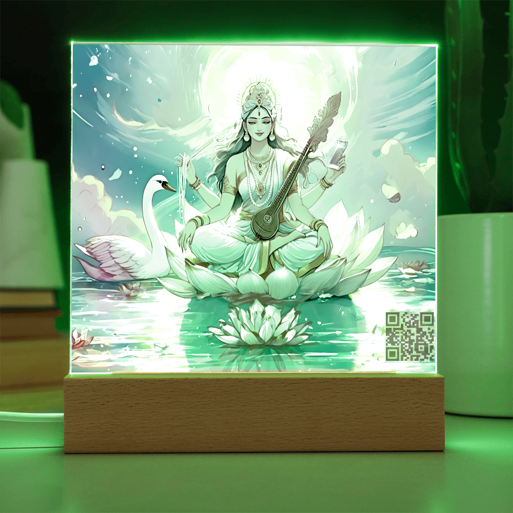 Knowledge and enlightenment - Saraswati - The Hindu goddess of Knowledge and enlightenment - Acrylic plaque - 7 colored LED light
