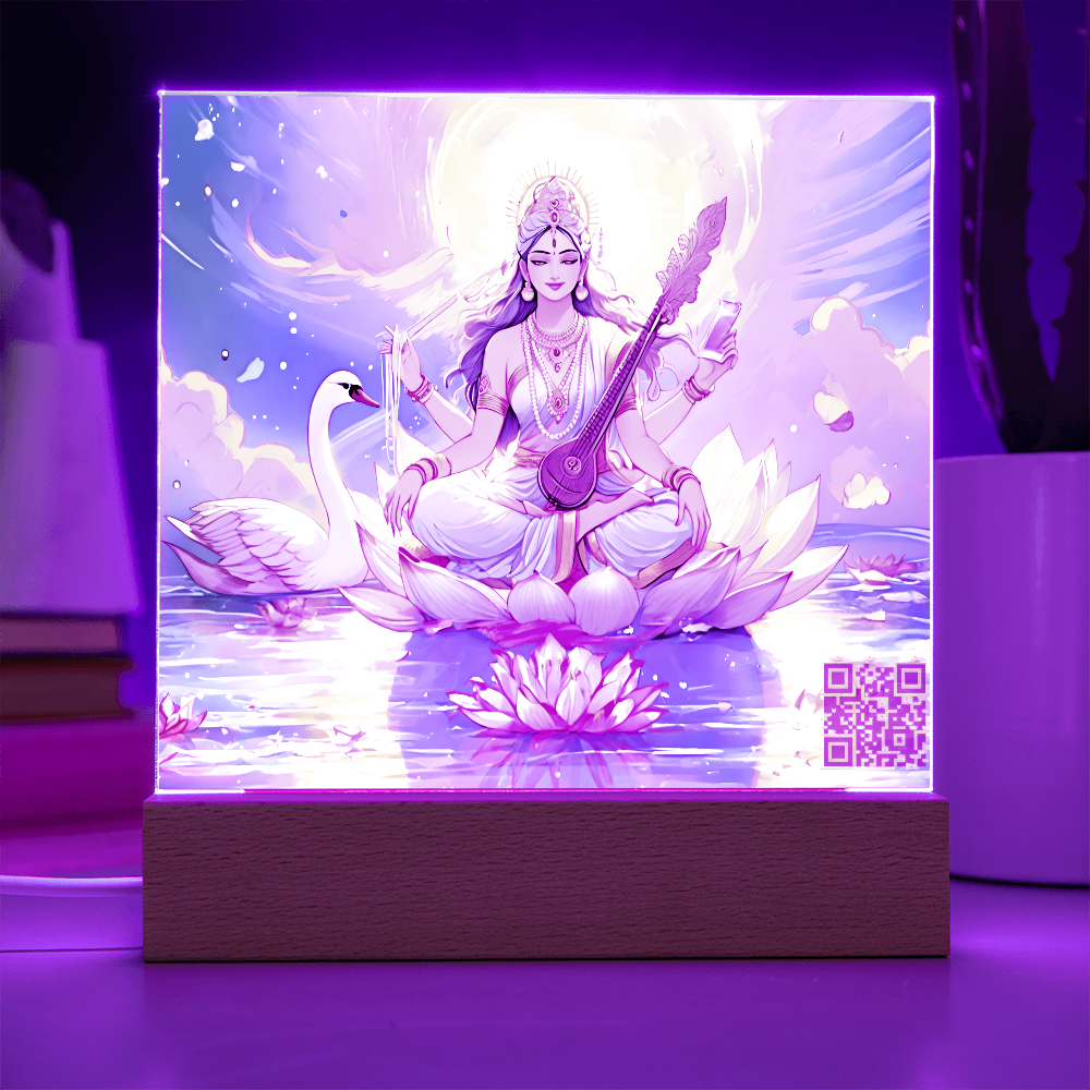 Knowledge and enlightenment - Saraswati - The Hindu goddess of Knowledge and enlightenment - Acrylic plaque - 7 colored LED light