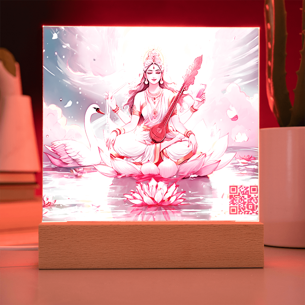 Knowledge and enlightenment - Saraswati - The Hindu goddess of Knowledge and enlightenment - Acrylic plaque - 7 colored LED light