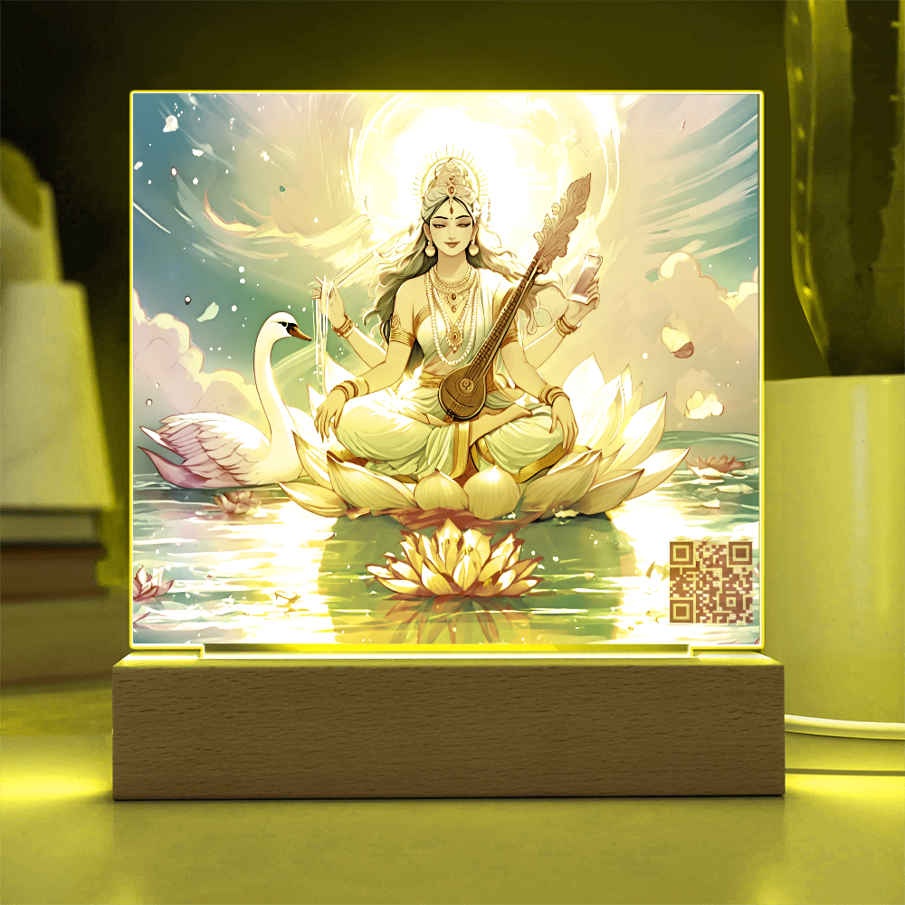 Knowledge and enlightenment - Saraswati - The Hindu goddess of Knowledge and enlightenment - Acrylic plaque - 7 colored LED light