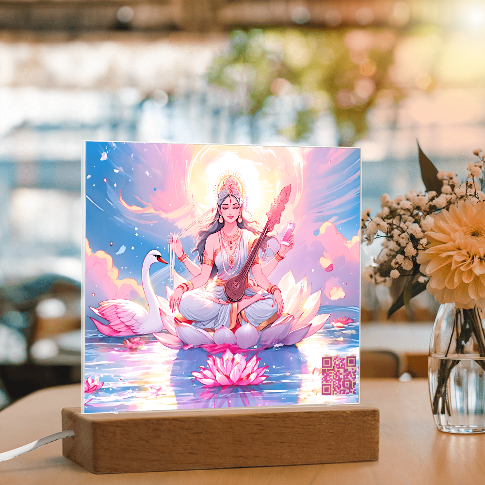 Knowledge and enlightenment - Saraswati - The Hindu goddess of Knowledge and enlightenment - Acrylic plaque - 7 colored LED light