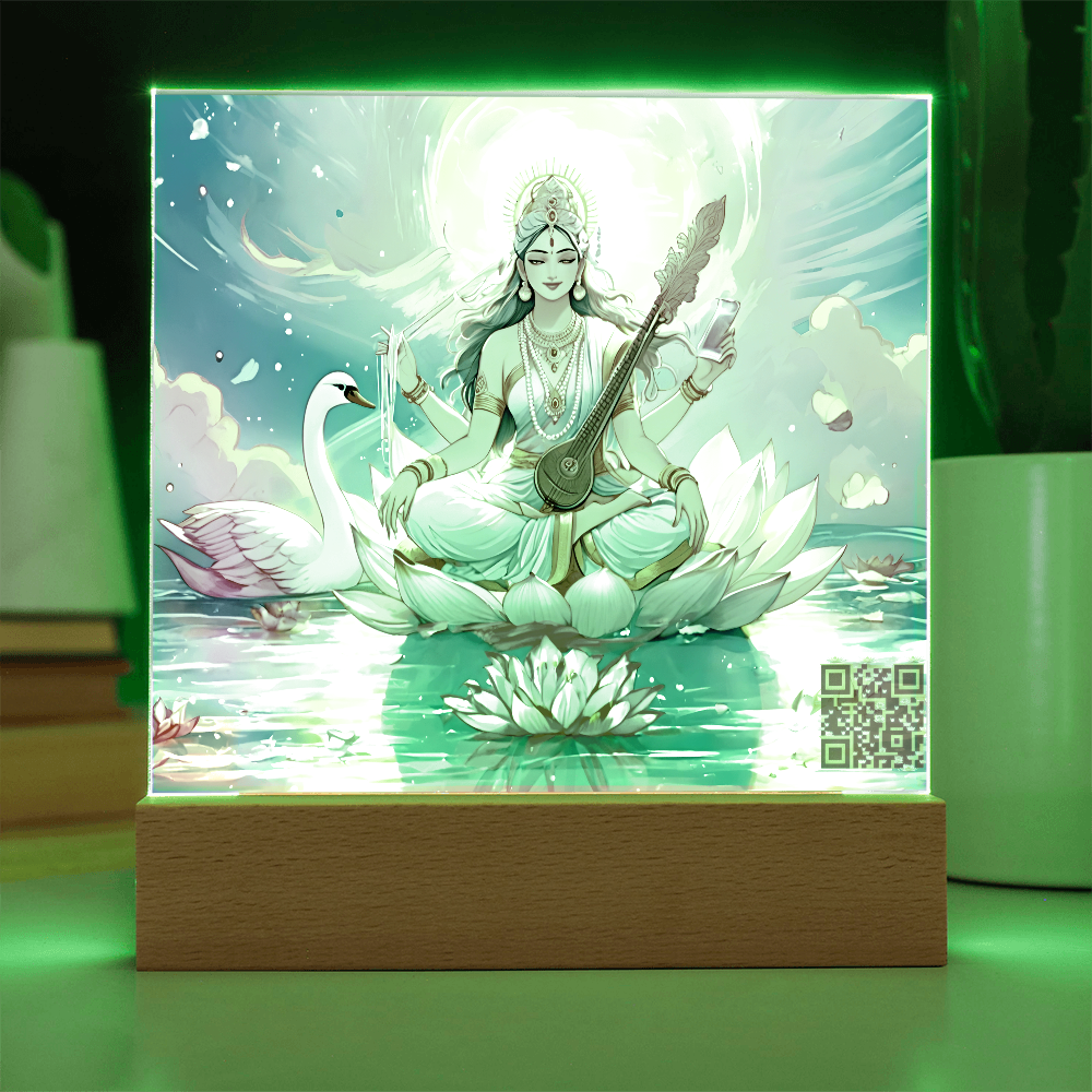 Knowledge and enlightenment - Saraswati - The Hindu goddess of Knowledge and enlightenment - Acrylic plaque - 7 colored LED light