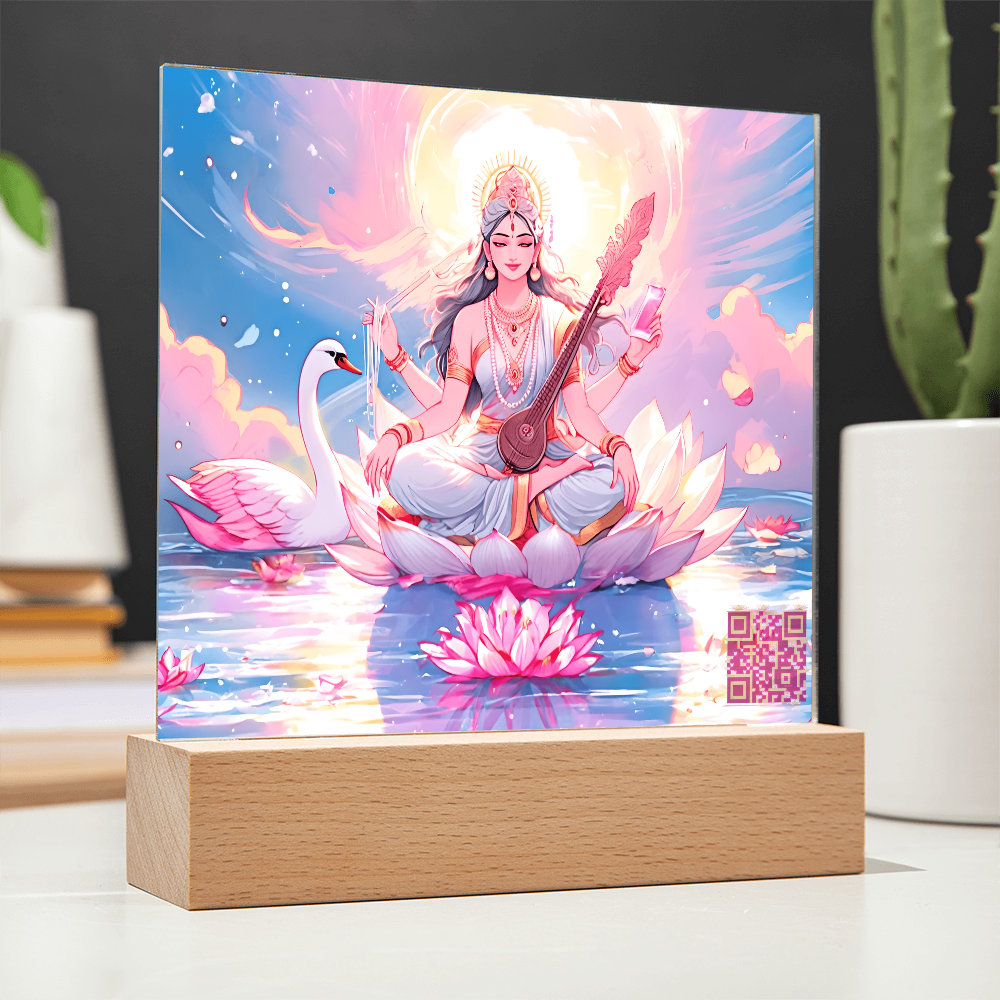 Knowledge and enlightenment - Saraswati - The Hindu goddess of Knowledge and enlightenment - Acrylic plaque - 7 colored LED light