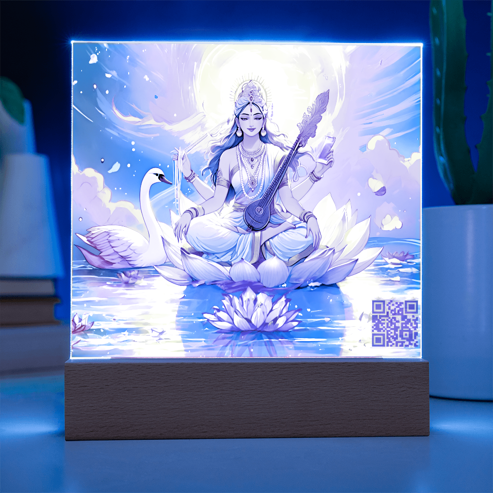 Knowledge and enlightenment - Saraswati - The Hindu goddess of Knowledge and enlightenment - Acrylic plaque - 7 colored LED light