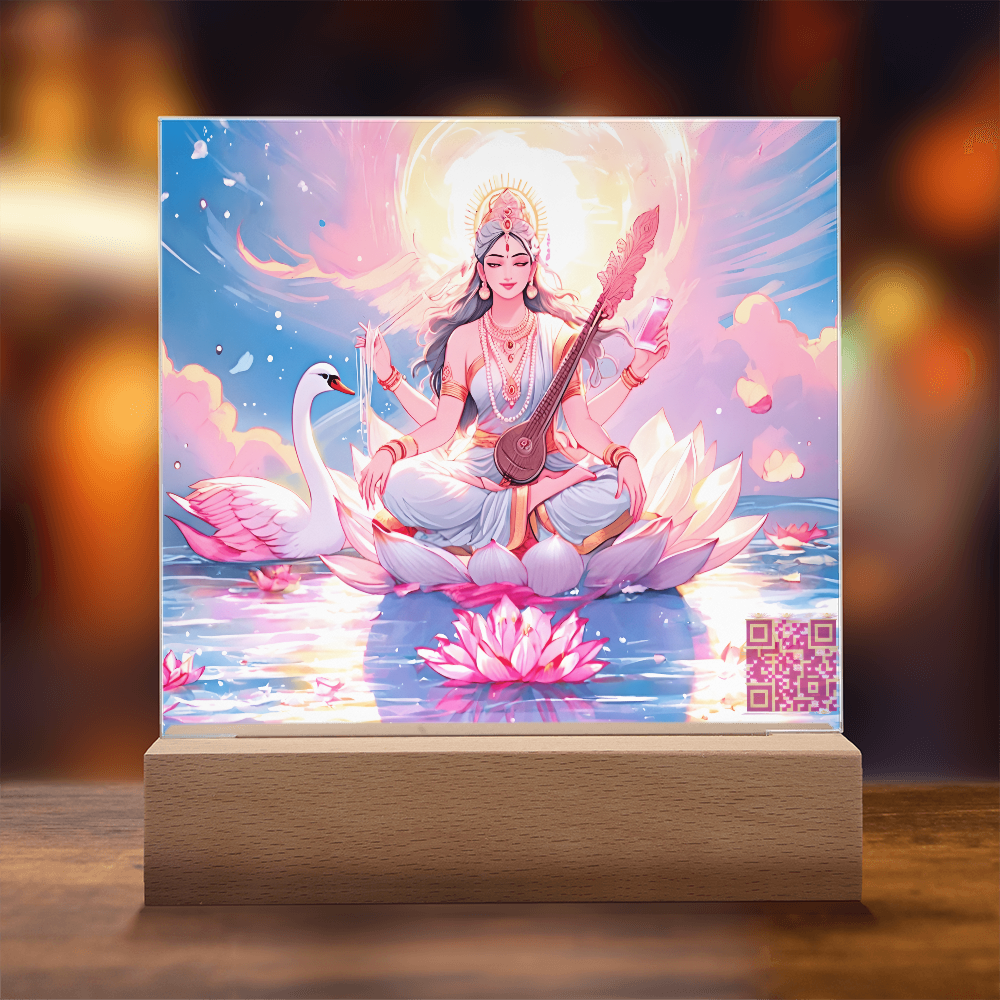 Knowledge and enlightenment - Saraswati - The Hindu goddess of Knowledge and enlightenment - Acrylic plaque - 7 colored LED light