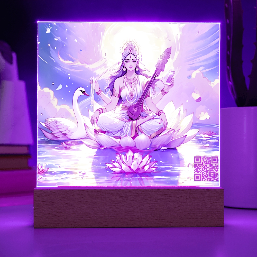 Knowledge and enlightenment - Saraswati - The Hindu goddess of Knowledge and enlightenment - Acrylic plaque - 7 colored LED light