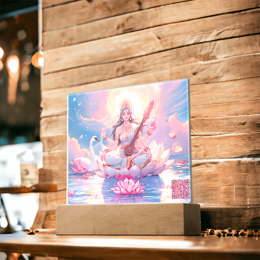Knowledge and enlightenment - Saraswati - The Hindu goddess of Knowledge and enlightenment - Acrylic plaque - 7 colored LED light