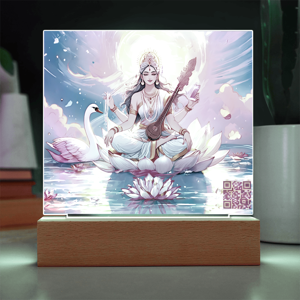 Knowledge and enlightenment - Saraswati - The Hindu goddess of Knowledge and enlightenment - Acrylic plaque - 7 colored LED light
