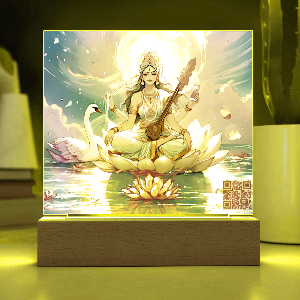 Knowledge and enlightenment - Saraswati - The Hindu goddess of Knowledge and enlightenment - Acrylic plaque - 7 colored LED light