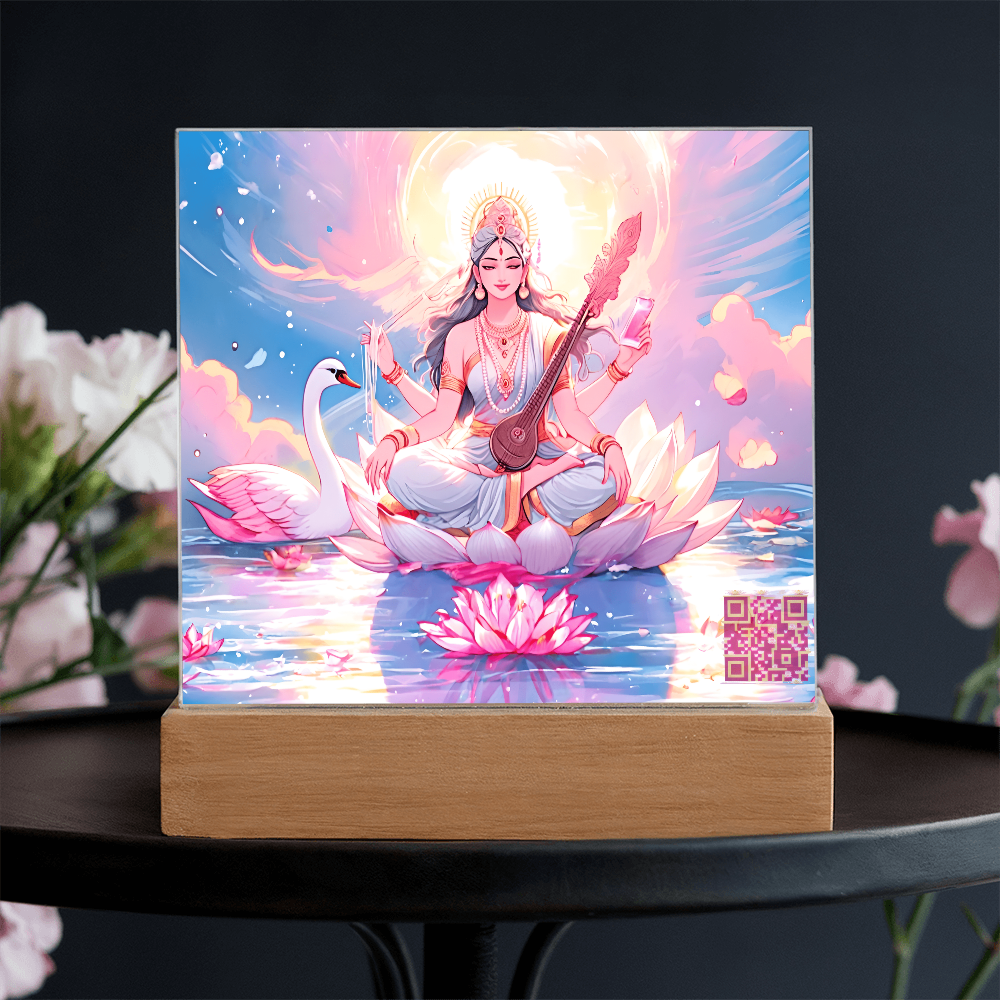Knowledge and enlightenment - Saraswati - The Hindu goddess of Knowledge and enlightenment - Acrylic plaque - 7 colored LED light
